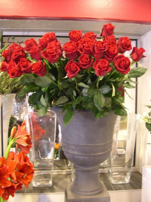Vase Medicis de roses rouges