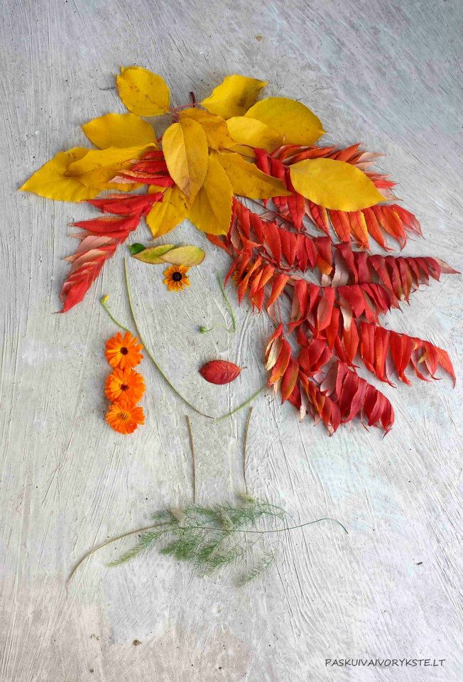 tête de personnage en feuillage atelier Land'art