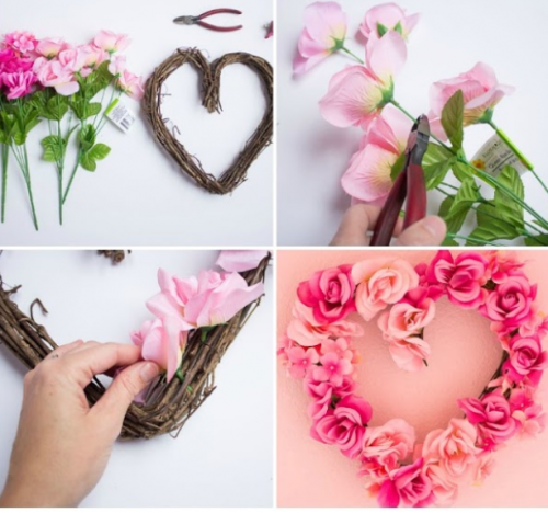 Coeur de fleurs collées