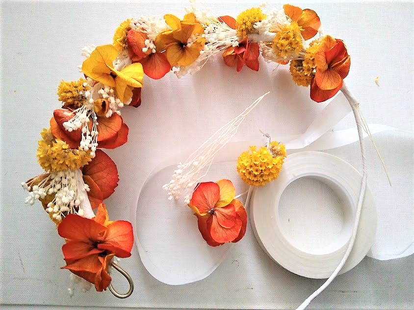 Costructuion d'une couronne en fleurs stabilisées