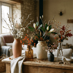 Still life of vases with seasonal branches