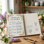 Calendrier des cours d’art floral avec quatre ateliers d’avril et notes manuscrites